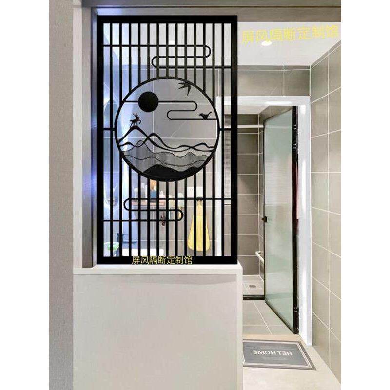 新中式洗漱台半墙隔断铁艺花格屏风镂空定制不锈钢格栅风雕花玄关