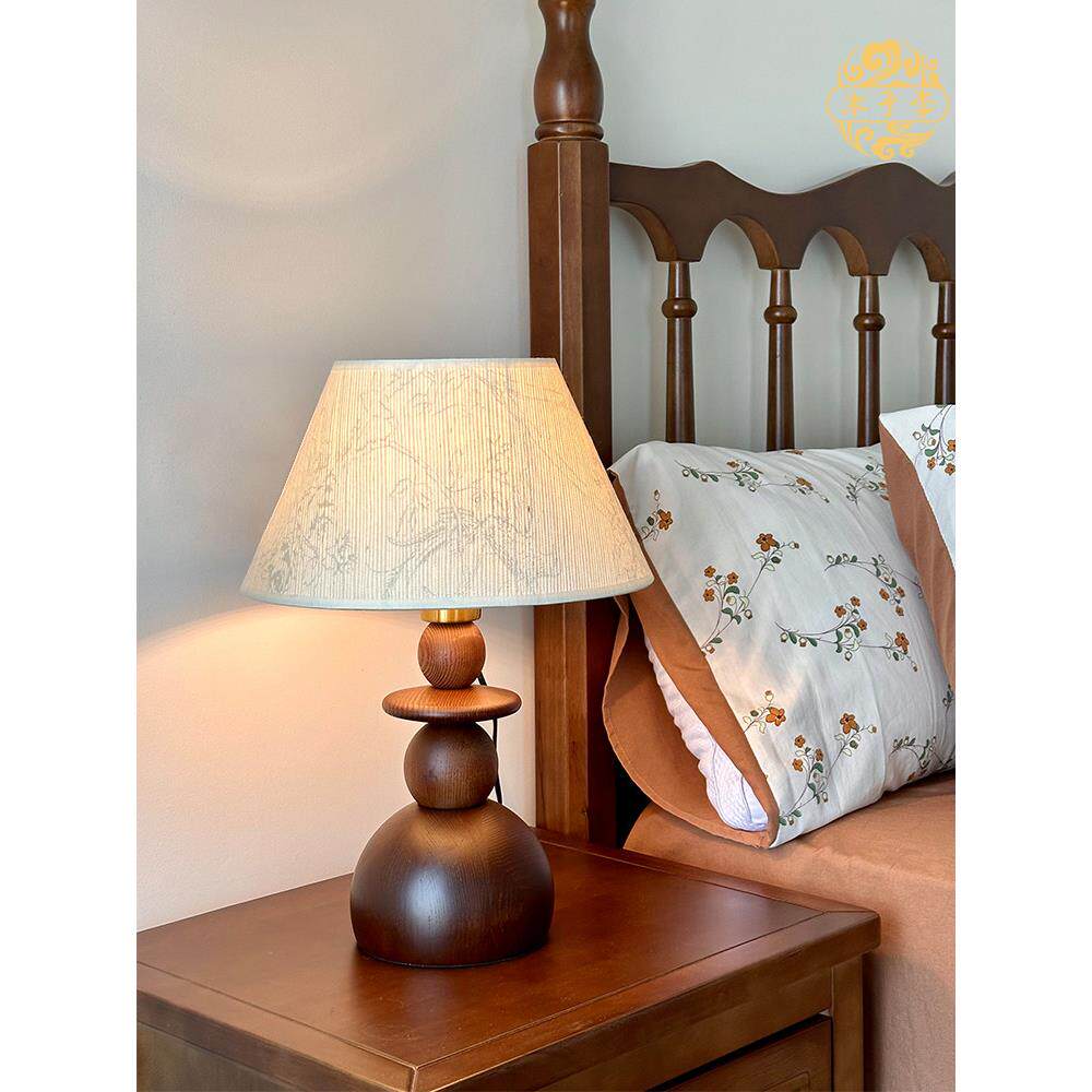 法式中古台灯卧室书房客厅覆古南洋风设计师高级感布艺实木床头灯