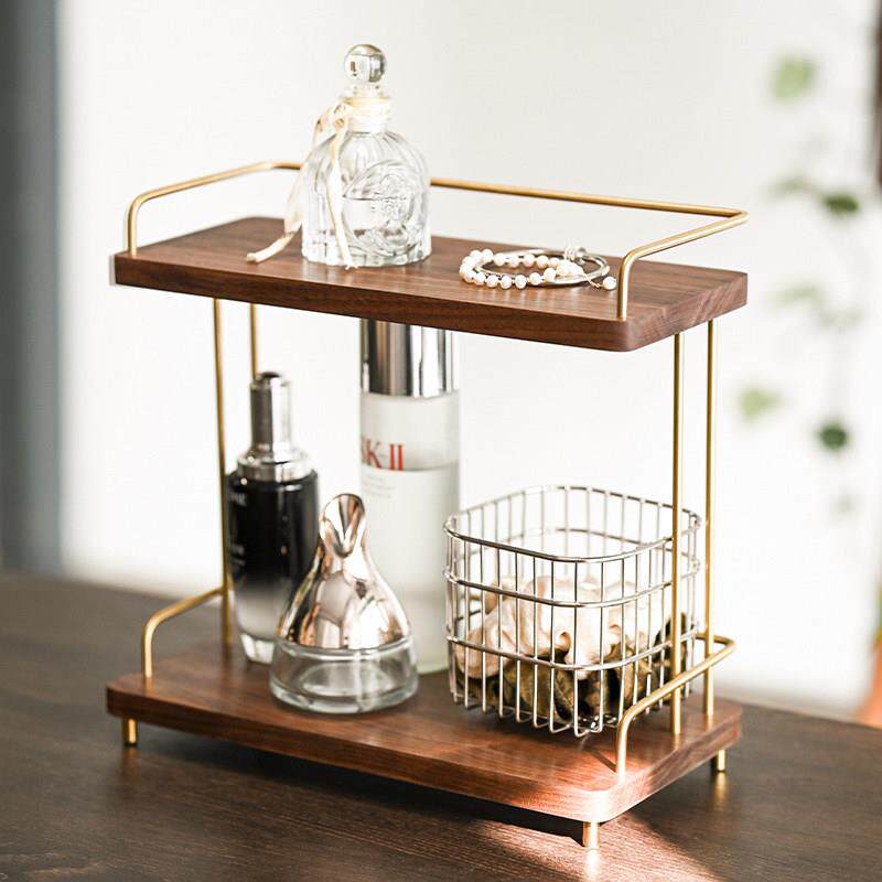 实木化妆品置物架桌面收纳香水托盘架子化妆台护肤品收纳层架展示