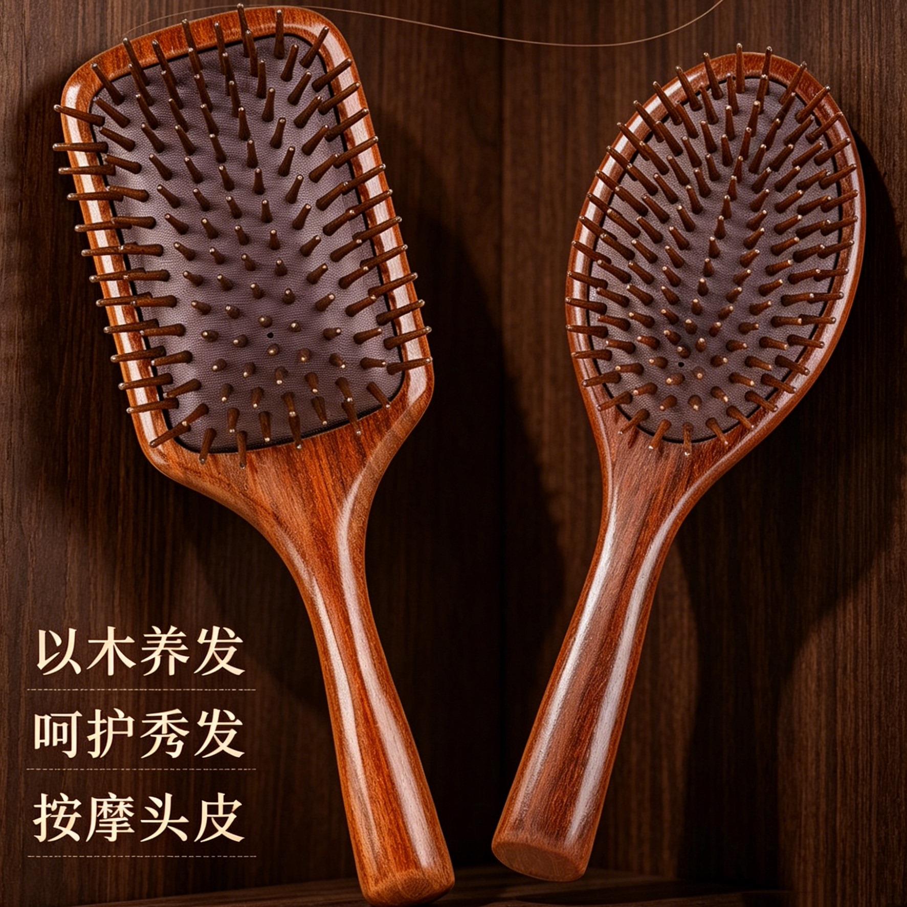 谭木千匠金丝檀木气垫梳气囊梳按摩梳经络梳顺发梳卷发梳直发梳子