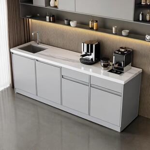 公司水吧台一体柜简约商用岛台咖啡茶水间靠墙大理石办公室切洗台