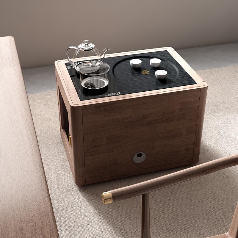 胡桃木实木小型茶几简约现代客厅阳台实木边几带储物可移动茶水柜