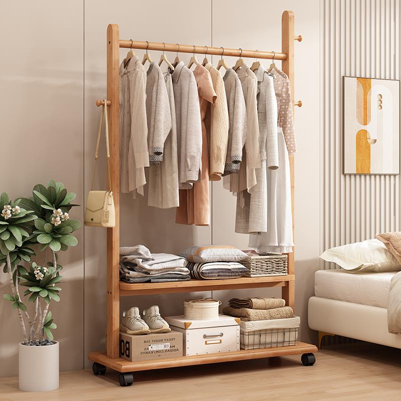 挂衣架实木落地卧室衣帽架客厅简约现代新中式民宿衣架置物可移动