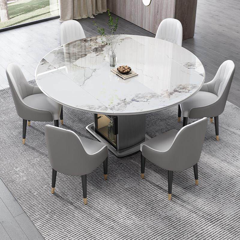 岩板餐桌椅组合轻奢2025新款家用小户型客厅吃饭桌可变圆桌收纳柜