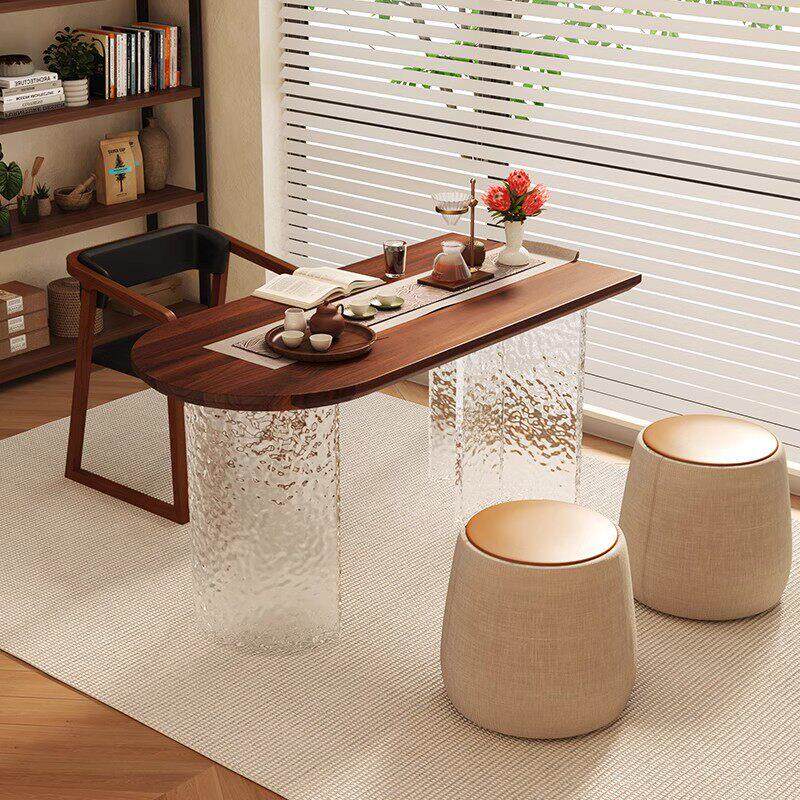 核桃阳台茶几家居小茶几彷古创意亚克力悬挂桌实木茶几椅组合