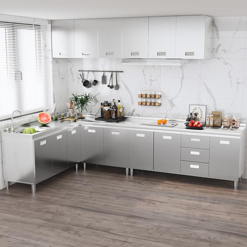 304整体不锈钢厨房橱柜灶台一体农村储物收纳碗柜家用小户型