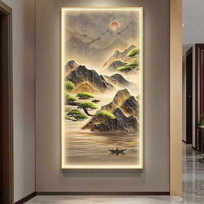迎客松玄关装式饰画入户门走廊新过挂画中山道水画竖版客厅XZO壁