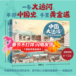 中国大运河全套2册流淌千年的航道+黄金河边的遗产 6-12岁地图上的中国历史科普故事图画书宝藏中国传统文化人文风俗商业科技绘本