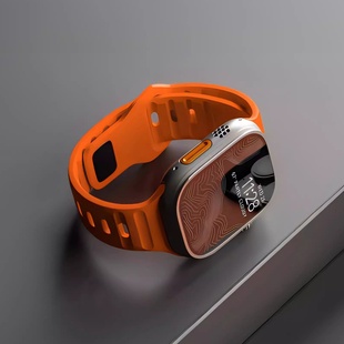 45mm 适用AppleWatch Ultra3表带氟橡胶高级S11运动S10硅胶防水iwatchS9红色表带8创意S7苹果se手表男女49