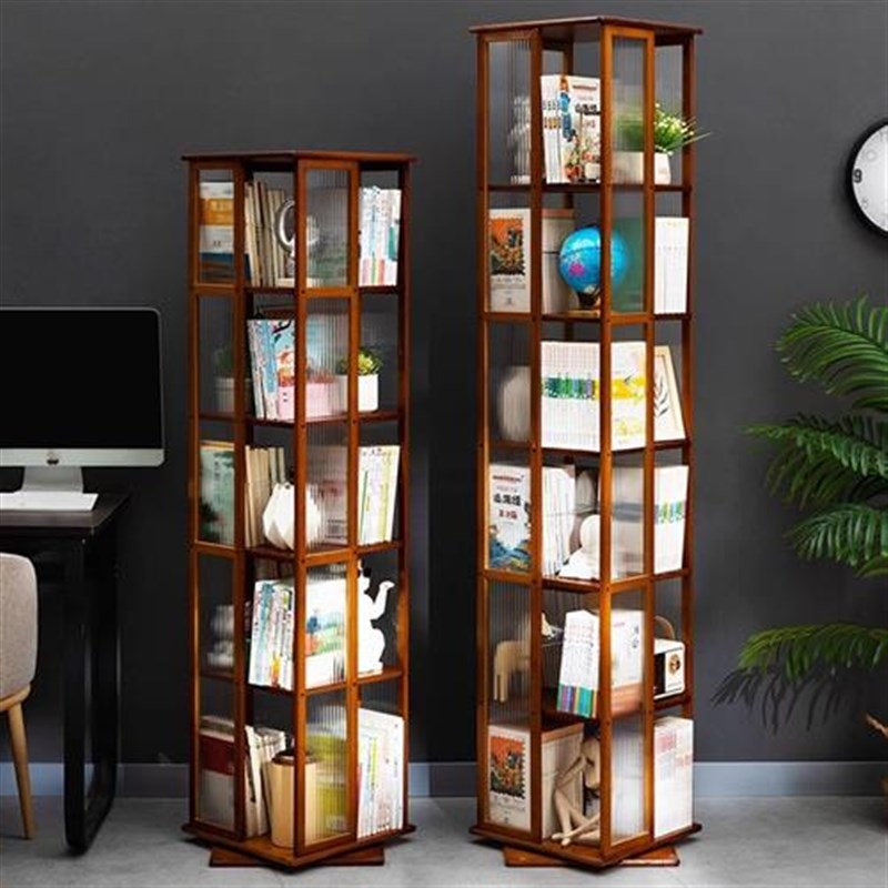 旋转书架落地置物架书柜子家用收纳柜儿童客厅简易实W木展示架立