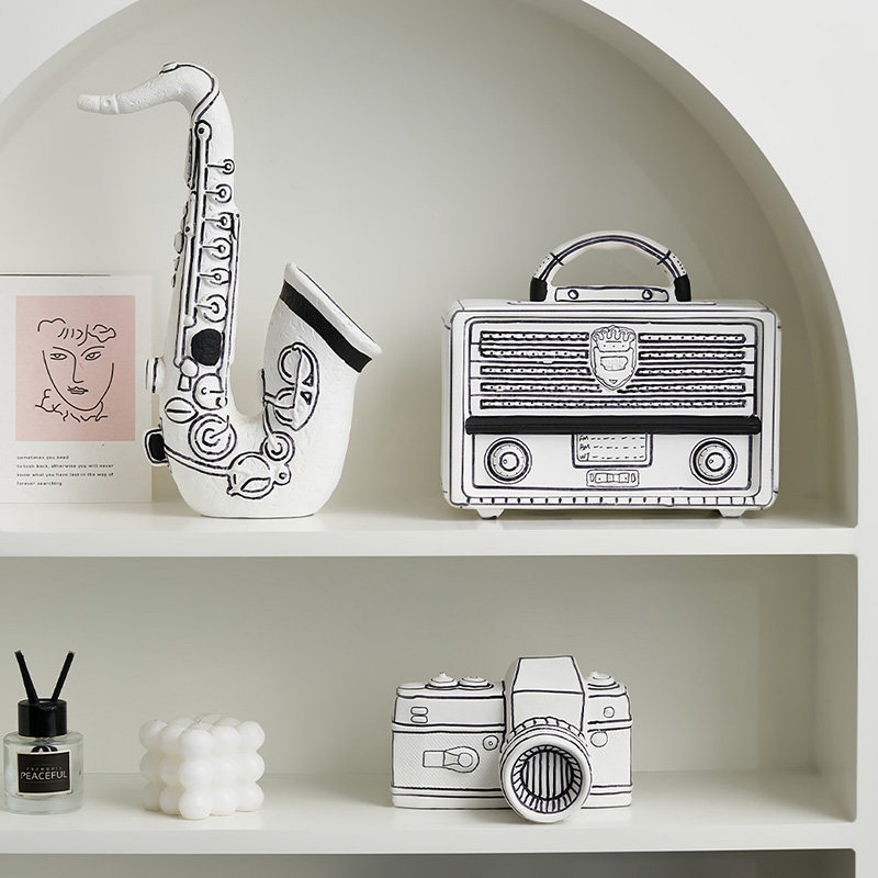 黑白线条收音机模型玄关客厅艺术摆件高级感小众电视柜酒柜装饰品