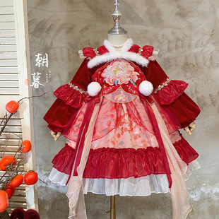 女童加绒加厚国风洛丽塔公主裙冬洋气连衣裙冬季儿童生日裙子