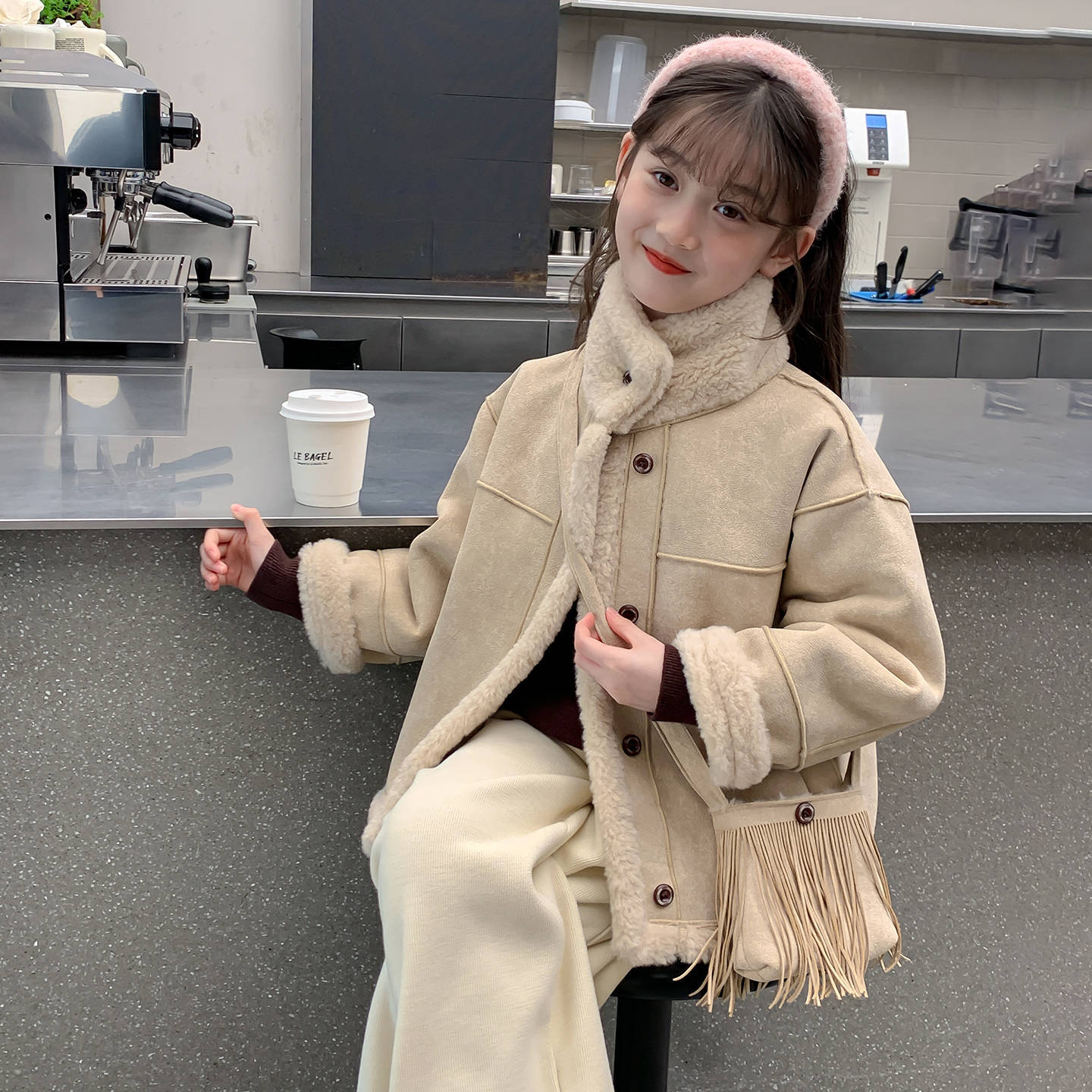 女童加绒外套秋冬今年流行新款儿呢大衣