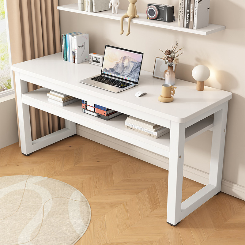 电脑桌家用学生书桌卧室简易台式书桌实木双层长条桌小户型书桌