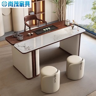 家用阳台小户型功夫办公茶台 轻奢岩板茶桌椅组合实木现代简约意式