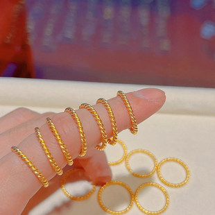 素圈戒指女古法越南沙金麻花叠戴实心彷真黄金不掉色闭口小众百搭