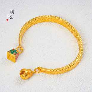 新款久不掉色越南沙金手环时尚百搭古法民族风吉言开口黄金手镯