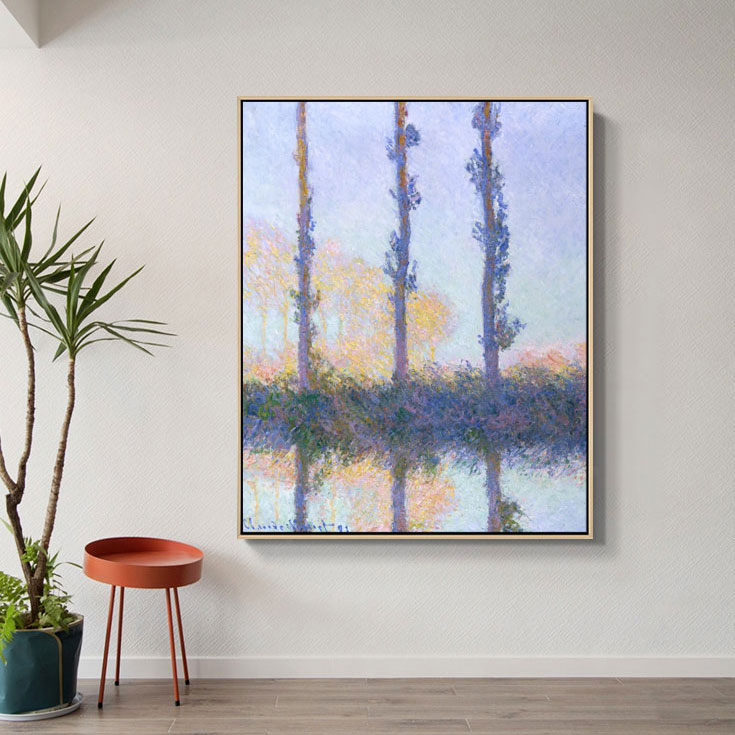杨树莫奈风景油画卧室床头装饰画简约客厅背景挂画竖版欧式无框画