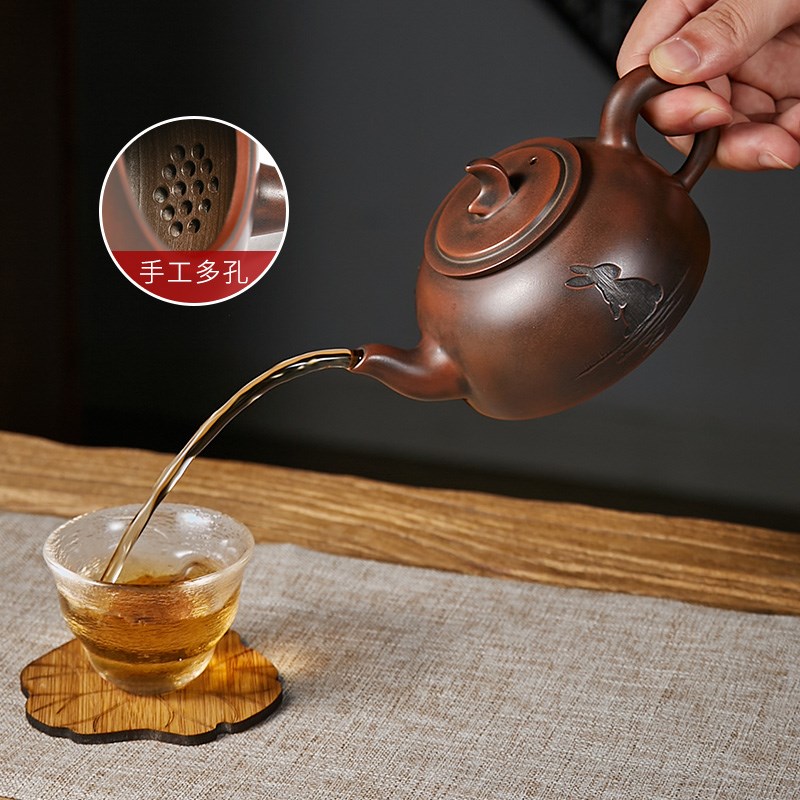 此时此刻 钦州坭兴陶茶壶梁业兰纯手工壶泡茶壶半月壶茶具茶器