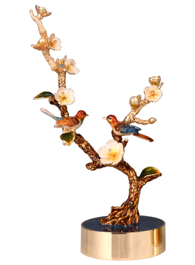 新中式珐琅彩喜上眉梢摆件客厅桌面时尚装饰品酒柜玄关摆放工艺品