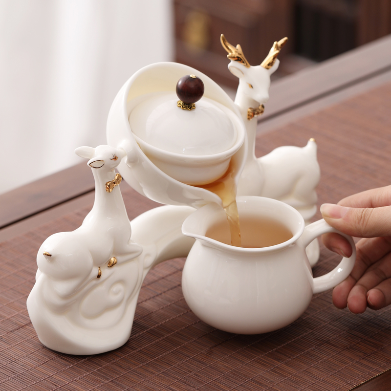 羊脂玉自动茶具套装家用白瓷懒人泡茶神器高端办公室会客功夫茶杯