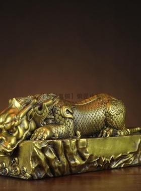 纯铜避水兽全黄铜镇吸水兽吐水兽蚣蝮摆件瑞兽玄关酒柜办公桌摆设