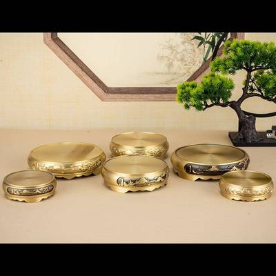 纯铜底托摆件底座文昌塔聚宝盆黄铜米缸铜底座圆形小号香炉底托