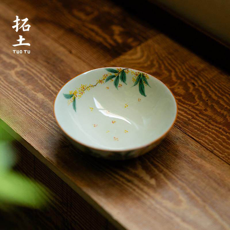 草木灰纯手绘桂花陶瓷普洱杯茶盏家用主人杯茶杯单杯功夫茶具