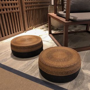新中式 藤编搁脚凳矮墩 矮凳蒲团凳榻榻米圆凳家用换鞋 凳打坐凳日式