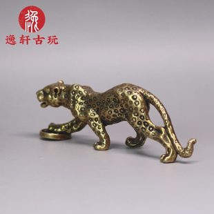 黄铜铜器迷你铜豹子手把件把玩小铜件 实心铜金钱豹摆件