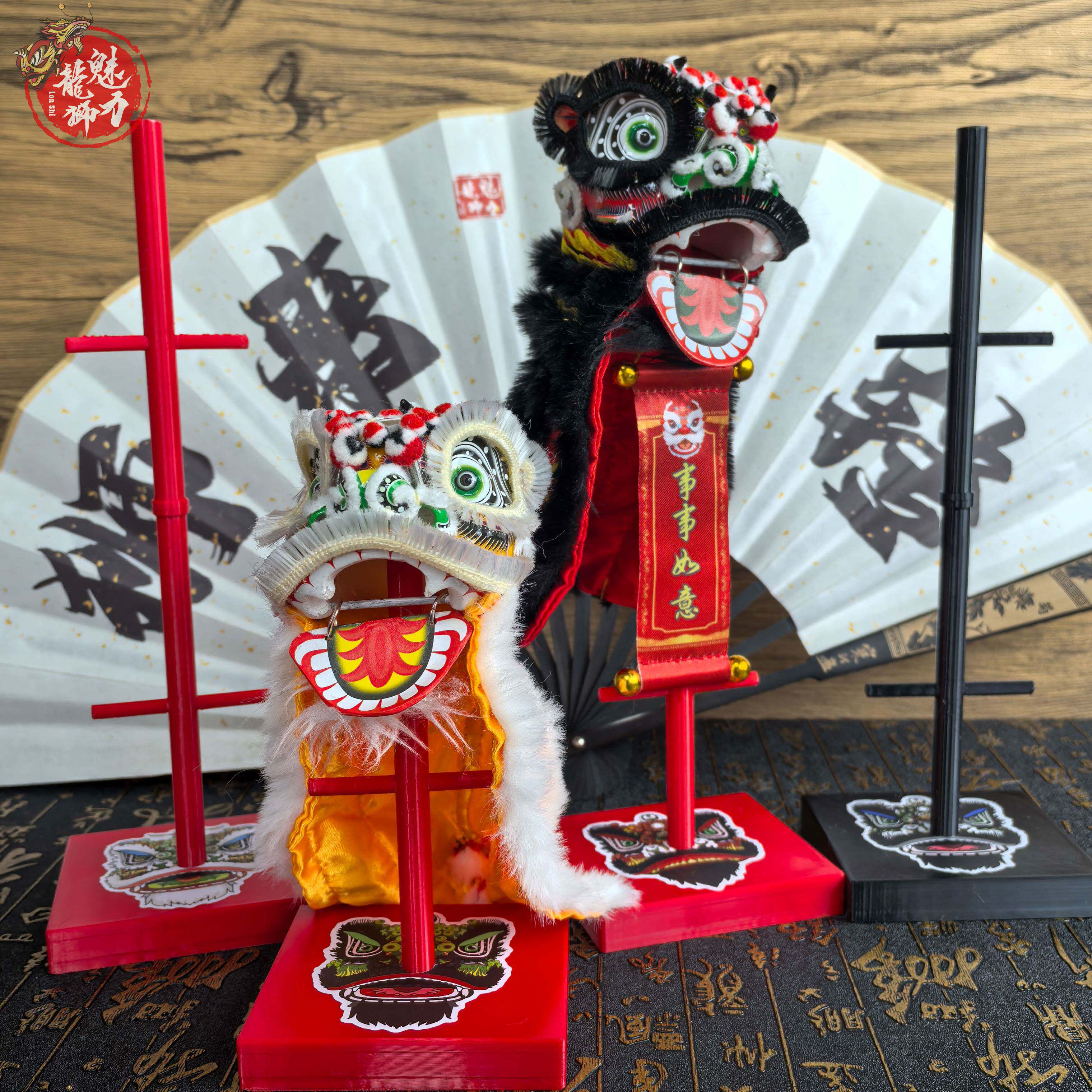 醒狮迷你高杆架舞狮场景模型道具狮头置物架产品展示架桌面支撑架