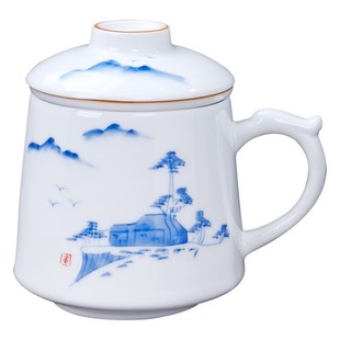 手绘茶杯大容量茶水分离带过滤盖子办公个人杯P家用送礼泡茶杯定