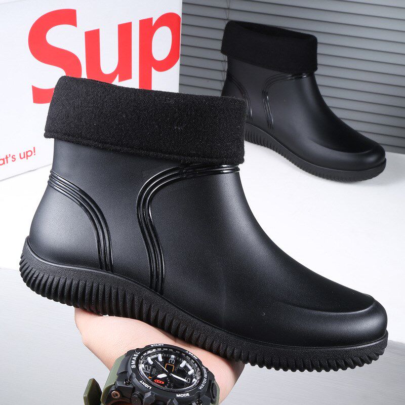 低帮雨鞋男款短筒夏天防滑防水厨师工作水靴加绒工地耐磨胶鞋轻便