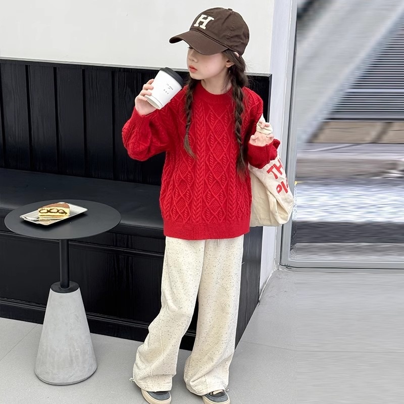 女童针织衫毛衣春秋2024新款洋气中大儿童8-15岁秋冬安哥拉红上衣