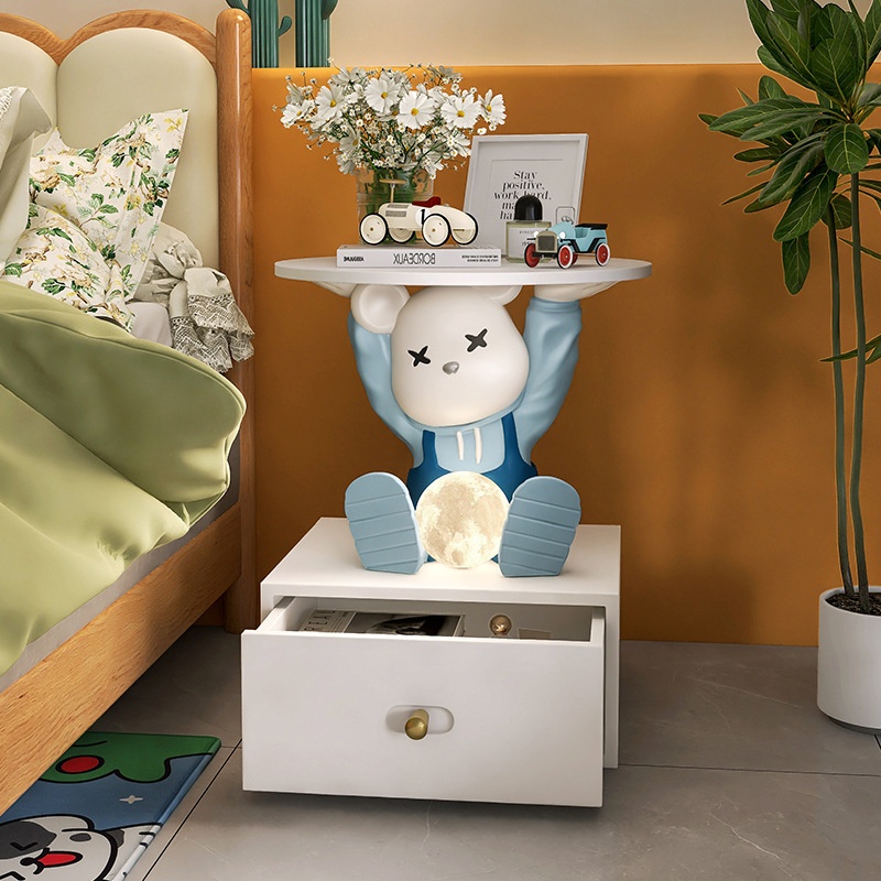 卡通熊儿童房卧室床头柜落地灯一体男女孩沙发边落地摆件客厅边几