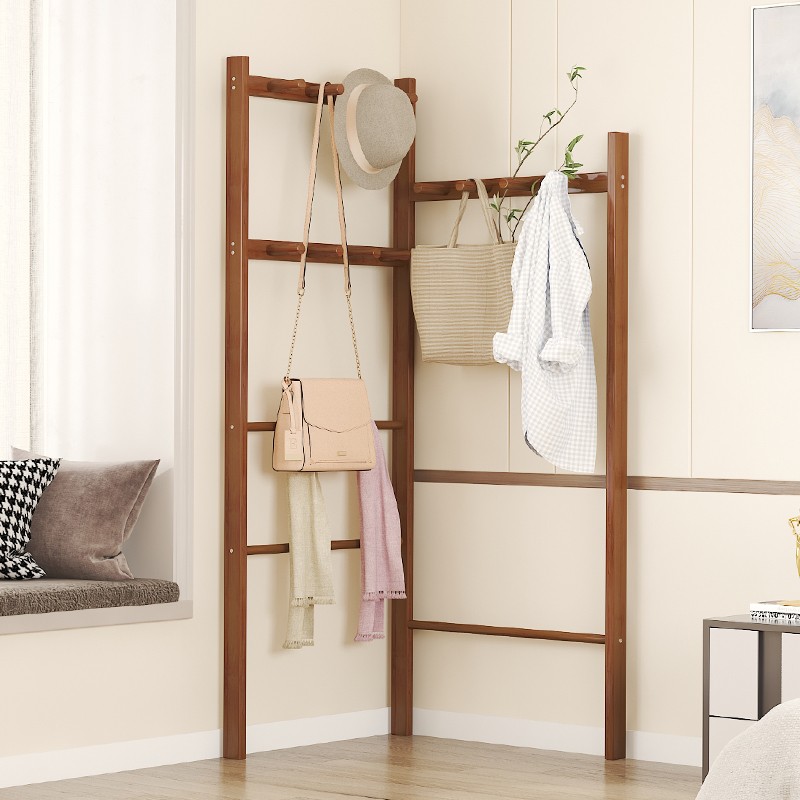 衣架落地a卧室家用角落衣帽架收纳实木不占空间简易转角挂衣服挂