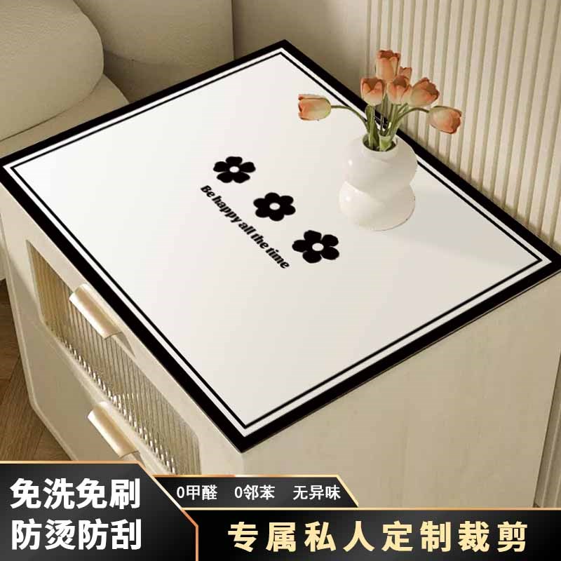 黑白简约床头柜桌垫防水防污一擦即净桌布耐磨P耐刮高级皮革感桌