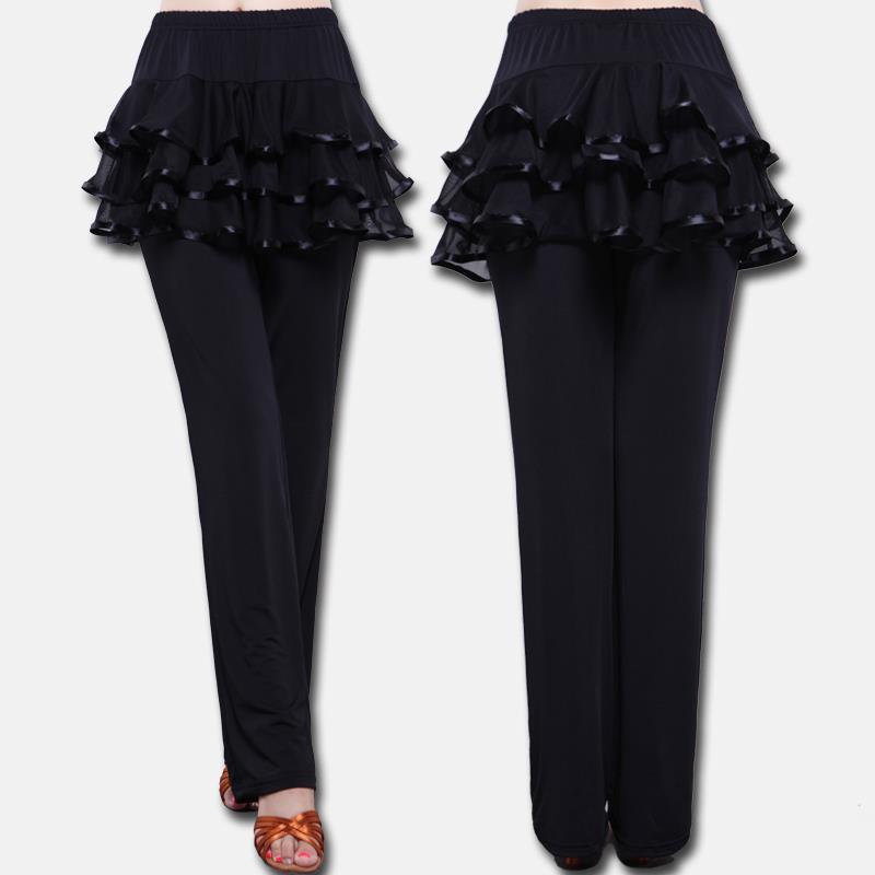 广场舞服装裙裤夏季新款拉丁舞裤裙跳舞练功女舞蹈演出长裤子网纱