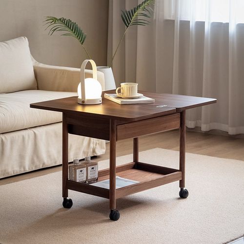 黑胡桃木移动折叠茶几小桌子小户型沙发小边几角几实木小推车