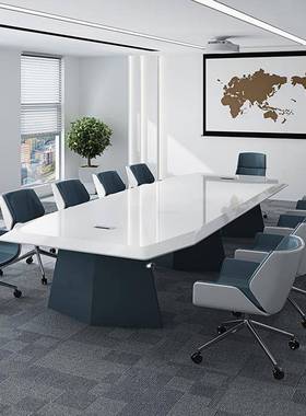 会议桌长桌CTG桌烤议漆白色大型时尚洽合谈桌会室组多人办公简约