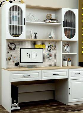 QYC书桌书架组女卧室电脑桌用儿童学习家桌书柜一体实木写字合桌