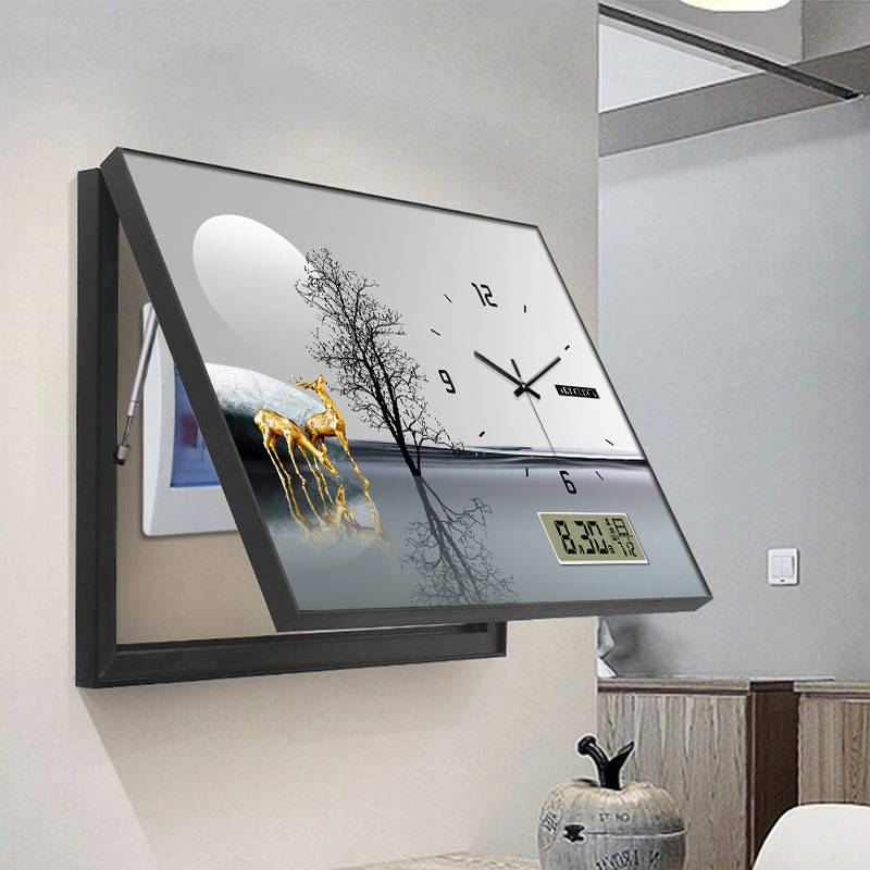 电表箱装饰画带万年历钟表遮挡配电箱电闸电源开关盒挂画轻奢风