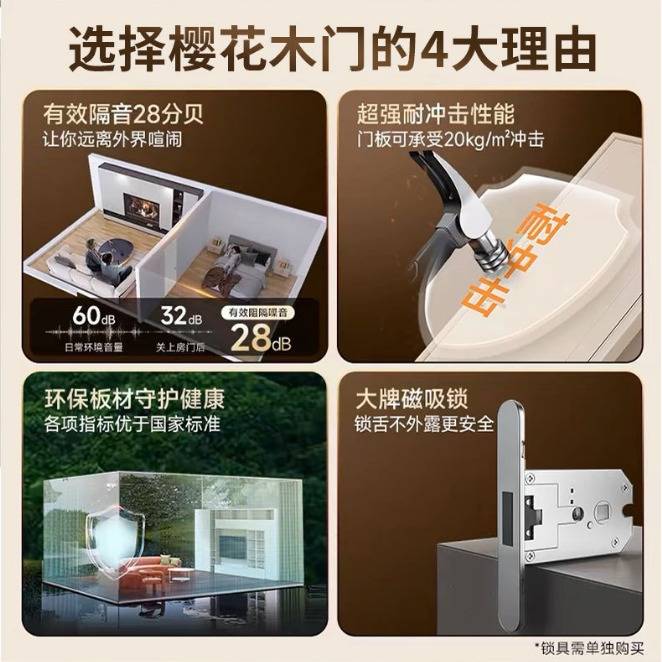 实木复合门无漆门实木多层简约平开家装静音门卧室门静音门净醛