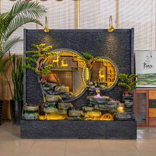流水墙水幕招财摆件风水轮假山庭院隔关SVR断玄办公室喷泉水景观