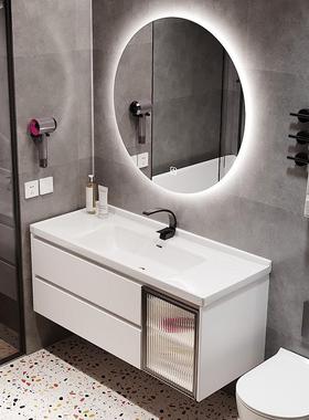 浴熠工厂白色实木吊免漆柜一体陶瓷盆柜达洗手间洗漱台RXL盆室柜