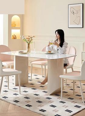 冬熊板餐桌奶油风白色简约家用户型现代极简长方形小桌岩椅AVA餐