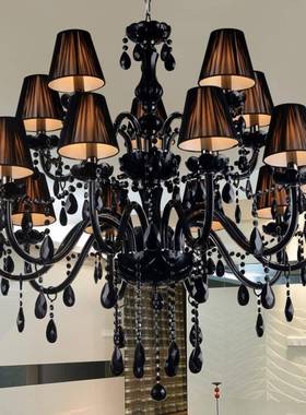 黑色水适晶吊灯黑EZP酒色蜡烛欧灯式合客厅餐厅主题吧婚庆KTV宴会