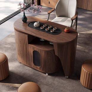 意式 轻奢阳台家用蜡木实木移胡动WJY茶车简约小户白型旋转桃小木