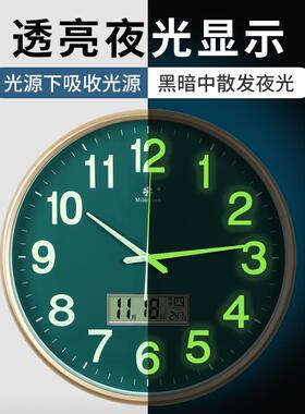 KI9S轻奢夜光电石波ASS钟钟表挂钟厅客时钟挂表挂墙用家现代英钟2
