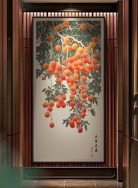 吉祥如意玄关装巨饰画新中式入户CZP墙正对门挂画别墅走过廊道幅